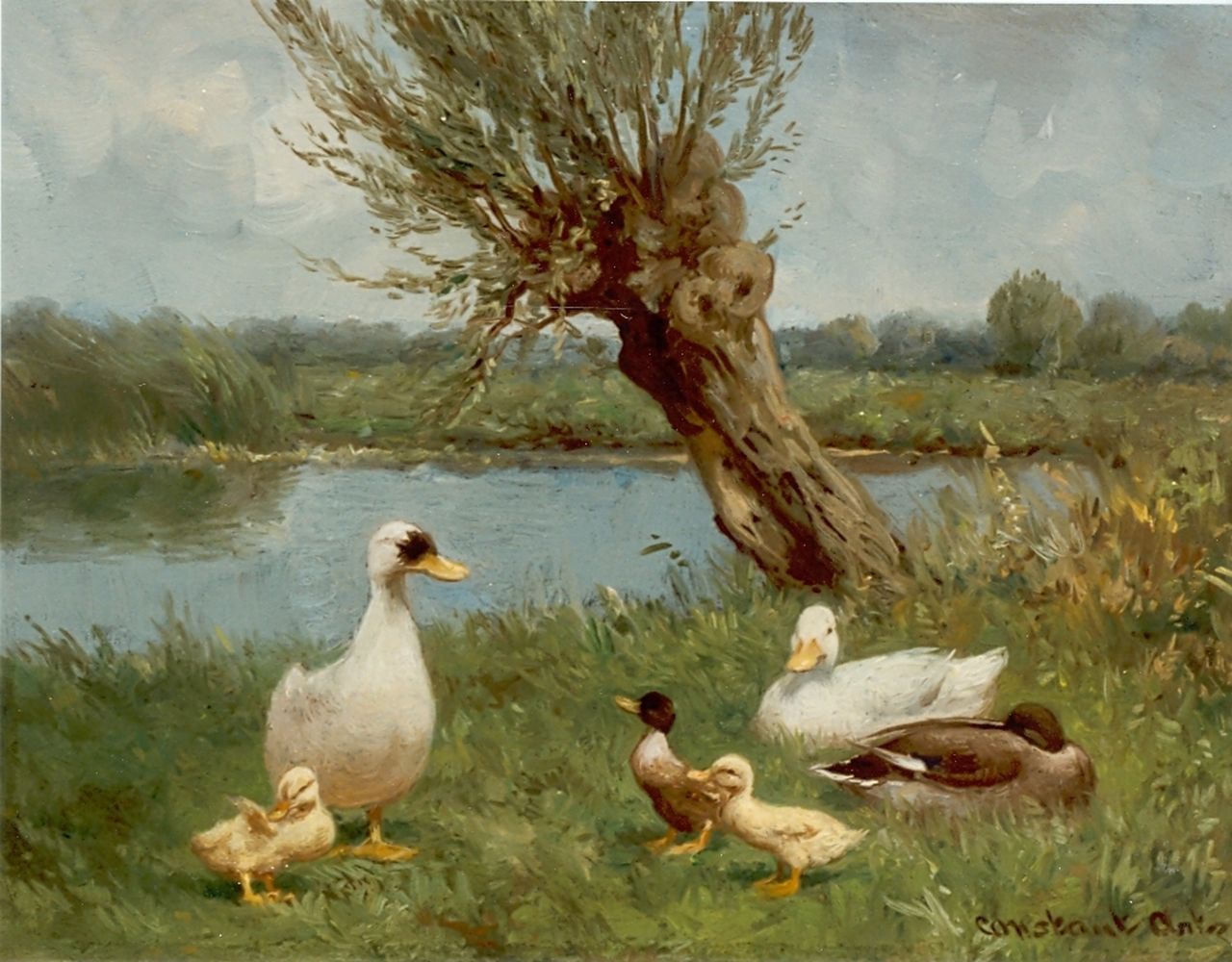 Artz C.D.L.  | 'Constant' David Ludovic Artz, Ducks on the riverbank, oil on painter's board 18.0 x 24.0 cm, signed l.r.