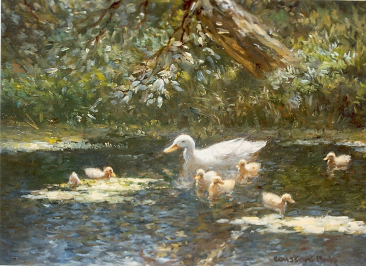 Artz C.D.L.  | 'Constant' David Ludovic Artz, Duck with ducklings in a pond, oil on panel 18.0 x 24.0 cm, signed l.r.