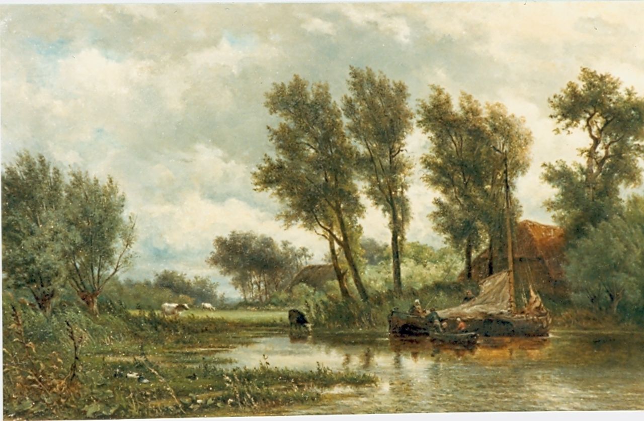 Borselen J.W. van | Jan Willem van Borselen, Moored vessel, oil on canvas 44.3 x 71.0 cm