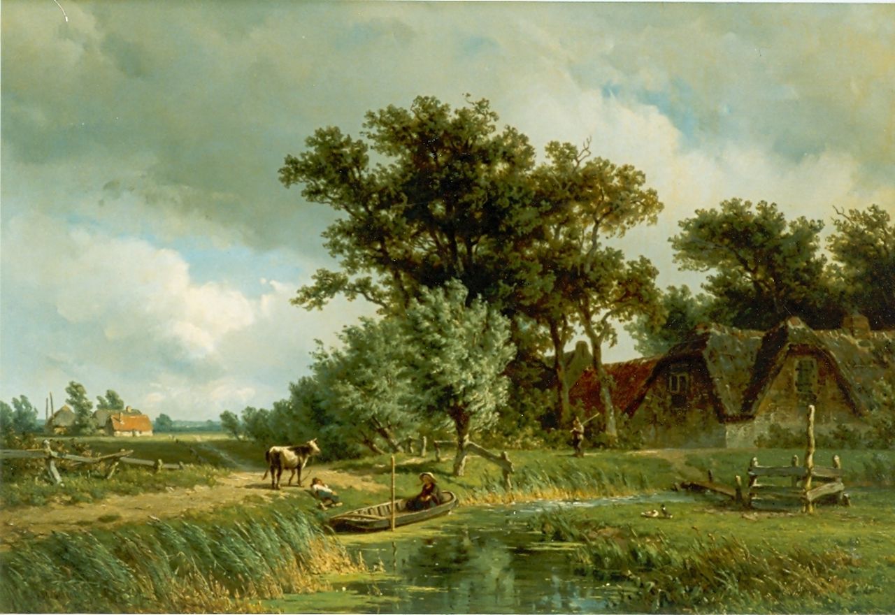 Borselen J.W. van | Jan Willem van Borselen, A summer landscape, oil on panel 37.8 x 55.5 cm, signed l.l. and dated '58
