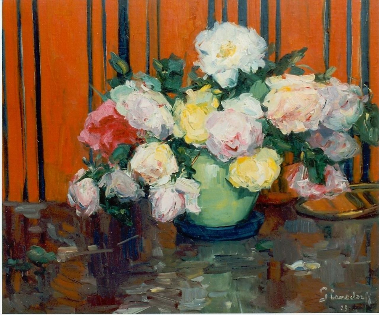 Glansdorff H.  | Hubert Glansdorff, Mixed bouquet of roses, oil on canvas 55.0 x 64.2 cm, signed l.r. and dated '23