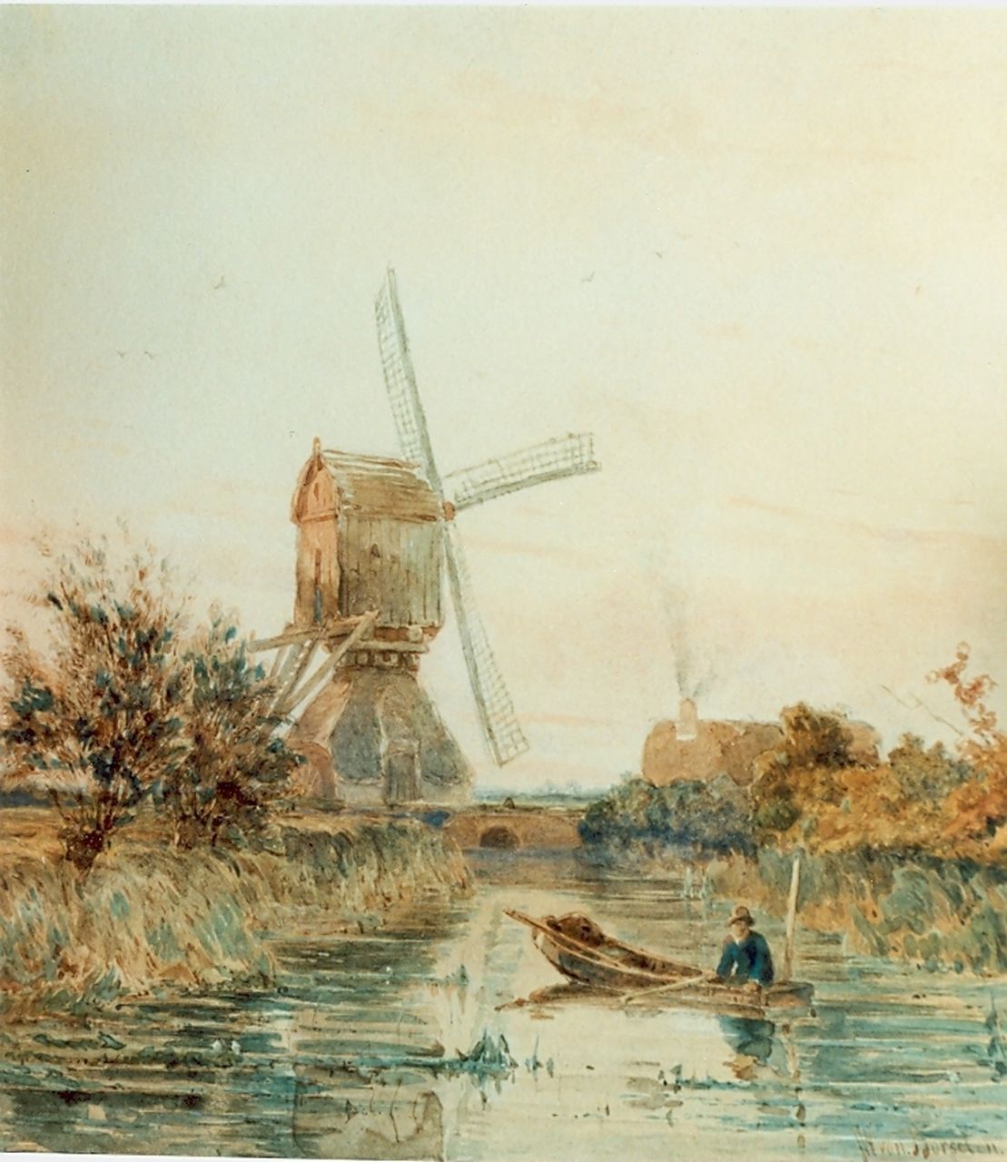 Borselen J.W. van | Jan Willem van Borselen, A polder landscape, watercolour on paper 22.0 x 21.0 cm, signed l.r. and dated 1861