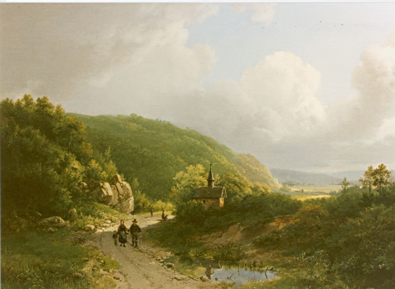 Koekkoek B.C.  | Barend Cornelis Koekkoek, Travellers in a summer landscape, oil on canvas 37.5 x 47.0 cm, signed m.o. and dated 1833