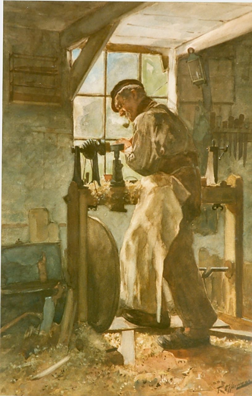 Offermans A.L.G.  | Anton Lodewijk George 'Tony' Offermans, Wooden shoe maker, watercolour on paper 52.0 x 35.5 cm, signed l.r.