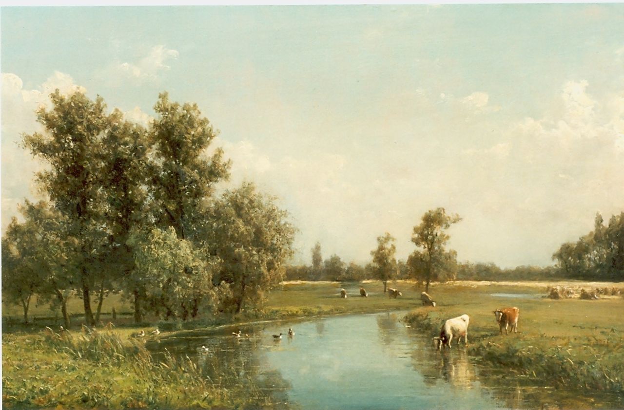 Destrée J.J.  | Johannes Josephus Destrée, Watering cows, oil on panel 31.5 x 50.2 cm, signed l.r. and dated 1871