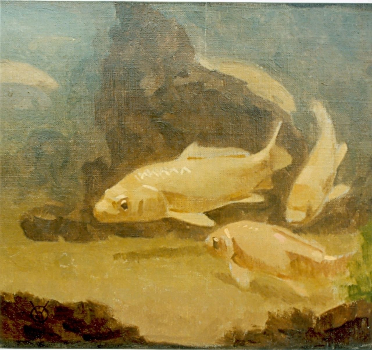 Dijsselhof G.W.  | Gerrit Willem Dijsselhof, Carps, oil on canvas 19.5 x 22.0 cm