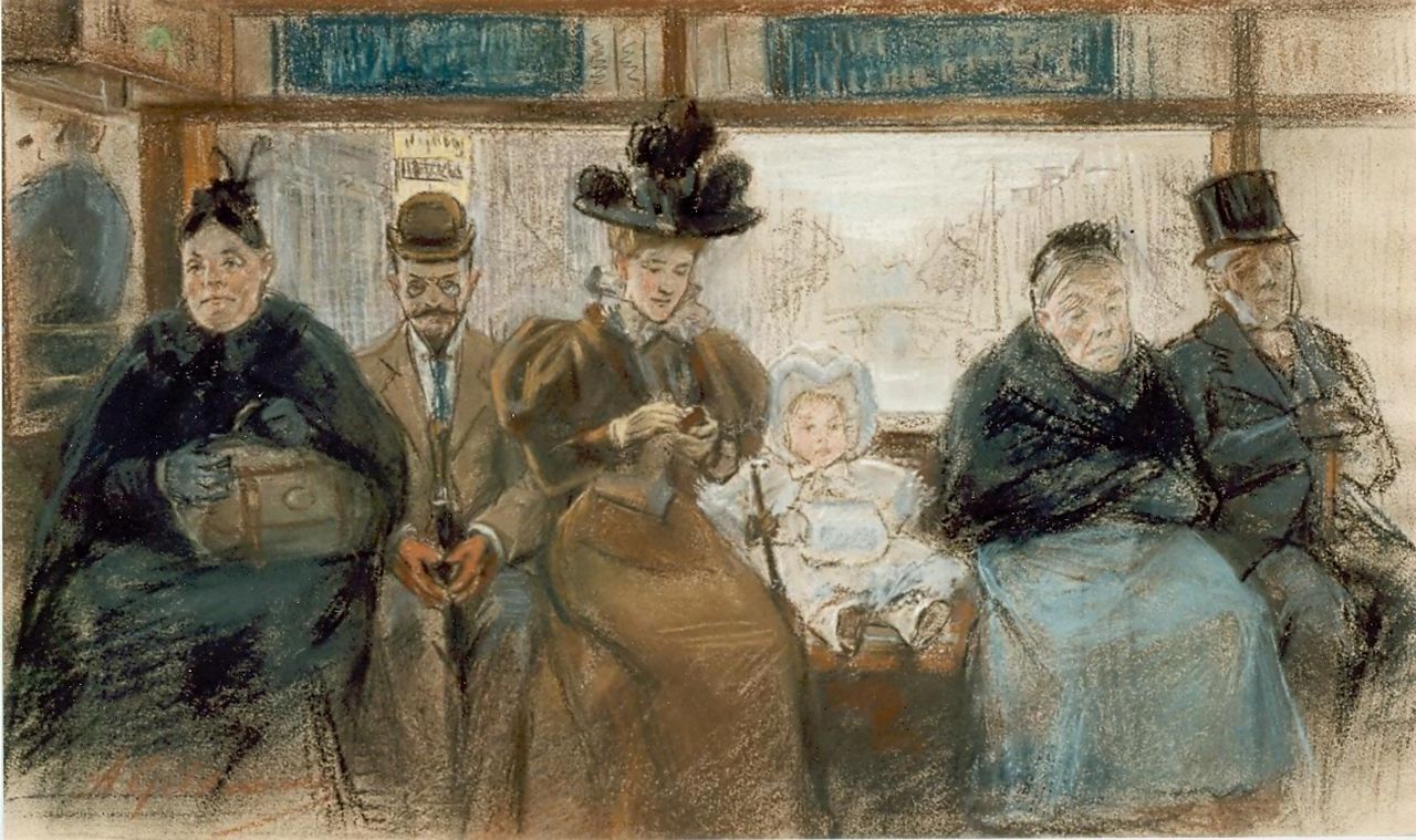 Gildemeester A.  | Anna Gildemeester, Passengers, chalk on paper 36.0 x 58.5 cm, signed l.l.