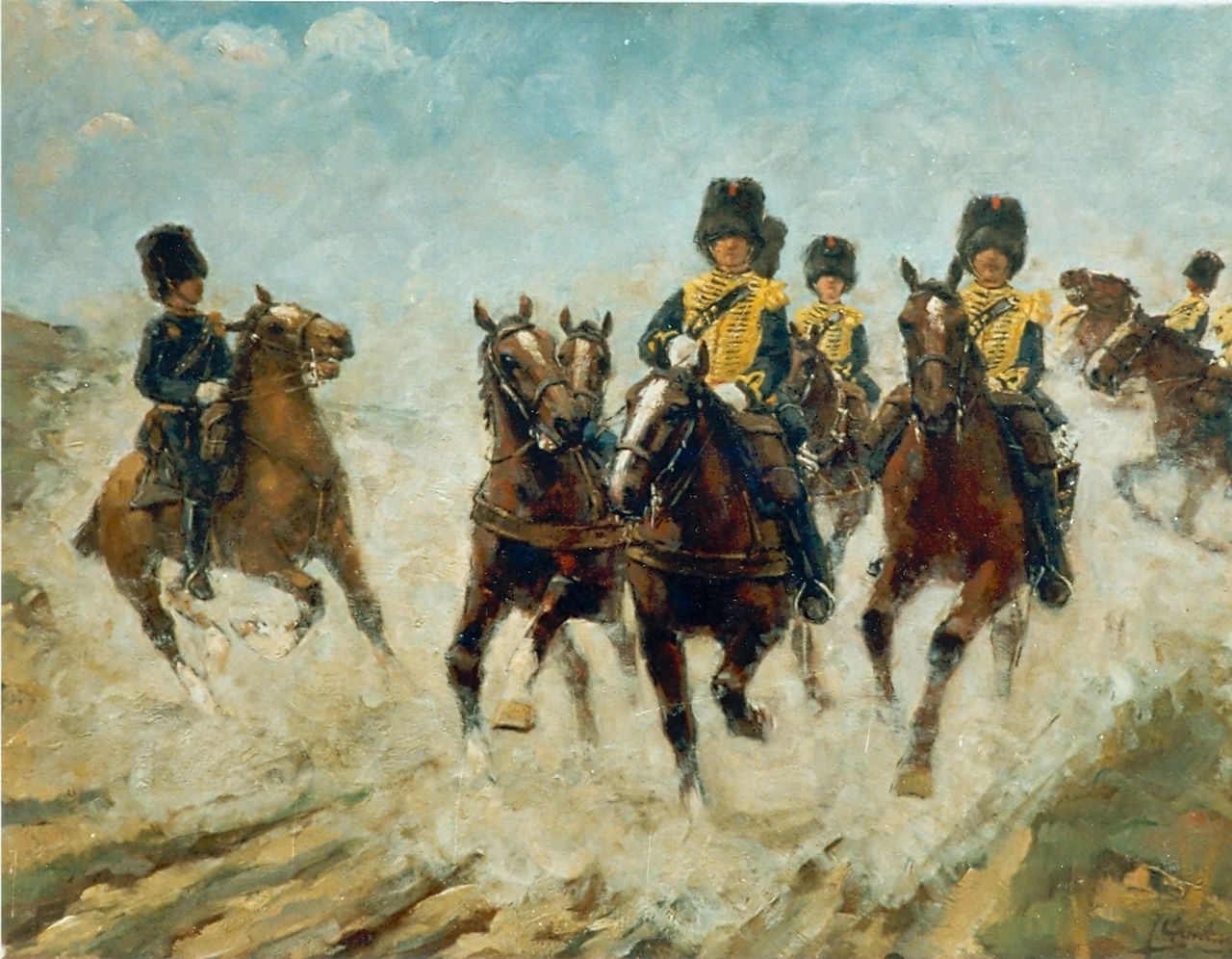 Geerlings J.H.  | Jacob Hendrik Geerlings, Cavalry, oil on canvas 48.6 x 64.5 cm, signed l.r.