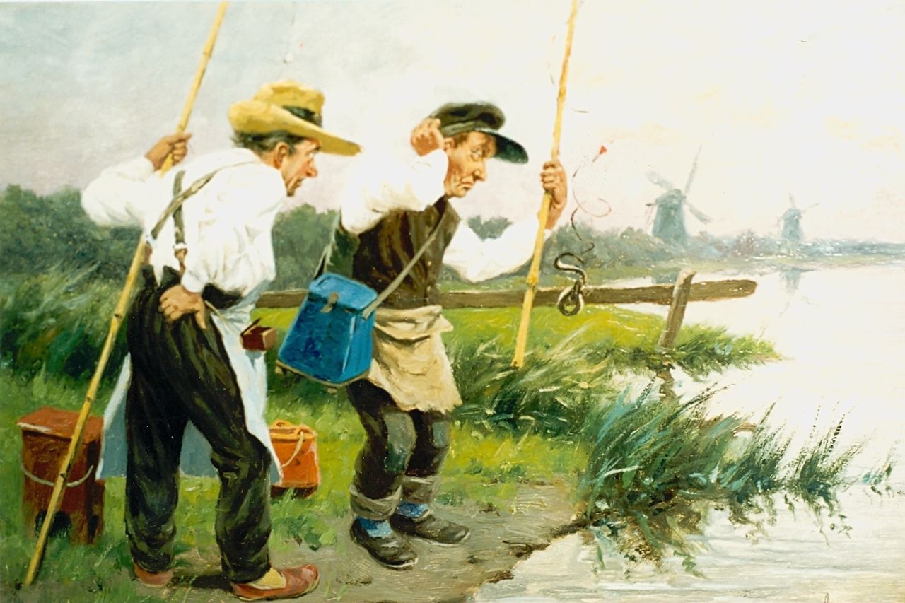 Gerstenhauer Zimmerman J.G.  | Johan Georg Gerstenhauer Zimmerman, Anglers, oil on panel 29.9 x 32.0 cm, signed l.r.