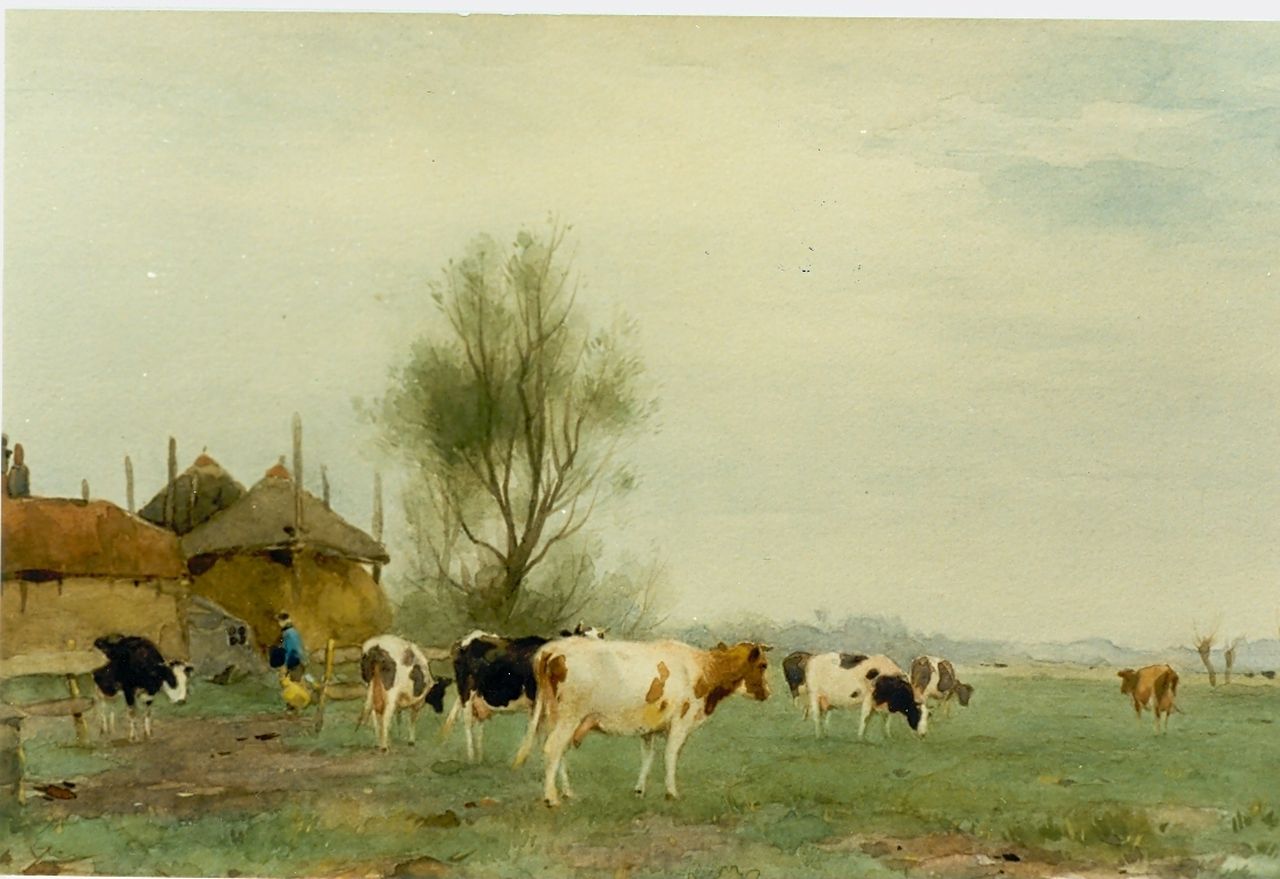 Groenewegen A.J.  | Adrianus Johannes Groenewegen, Cows in a meadow, watercolour on paper 30.0 x 21.0 cm, signed l.r.