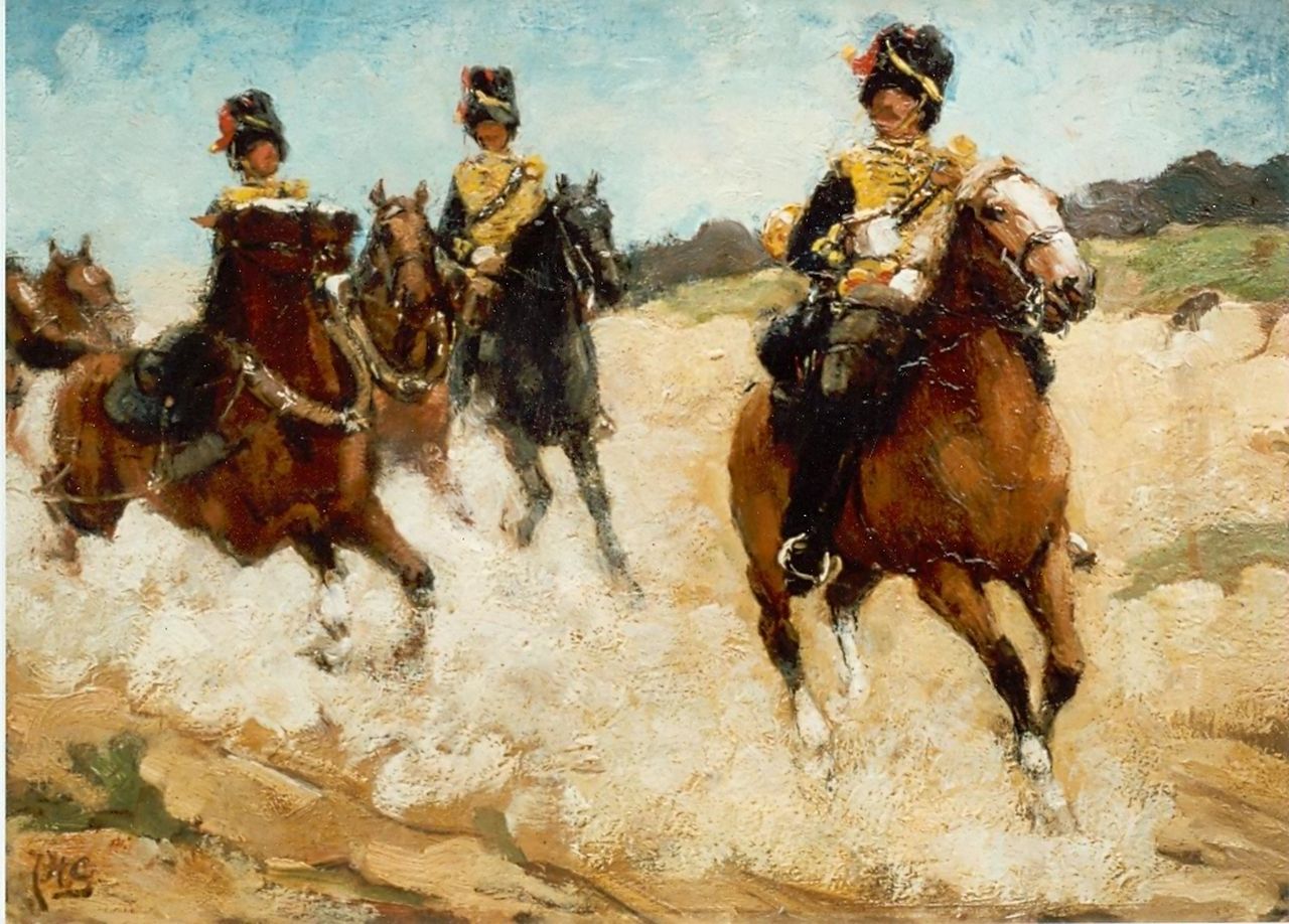 Geerlings J.H.  | Jacob Hendrik Geerlings, Mounted Artillery Battalion, oil on panel 24.8 x 33.9 cm, signed l.l.