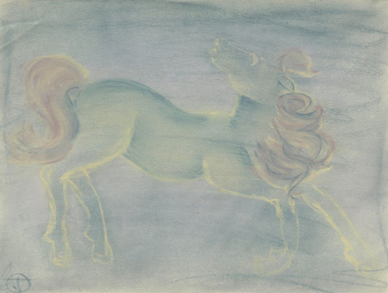 Oranje-Nassau (Prinses Beatrix) B.W.A. van | Beatrix Wilhelmina Armgard van Oranje-Nassau (Prinses Beatrix), Horse, pastel on paper 23.2 x 30.3 cm, signed with monogram TvO