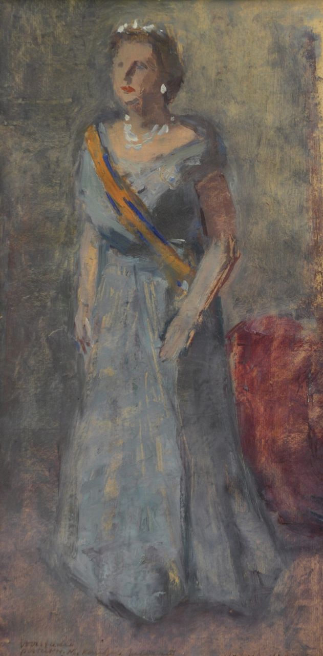 Kat O.B. de | 'Otto' Boudewijn de Kat, Portrait of Queen Juliana (study), oil on paper 43.5 x 21.7 cm, signed l.r.