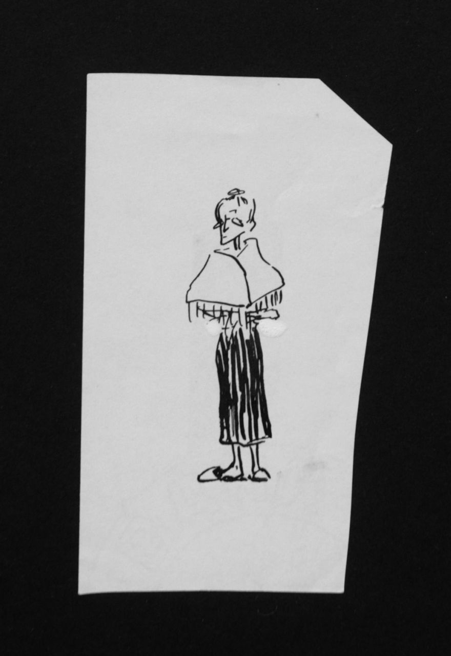 Oranje-Nassau (Prinses Beatrix) B.W.A. van | Beatrix Wilhelmina Armgard van Oranje-Nassau (Prinses Beatrix), Old lady, pencil and black ink on paper 11.0 x 6.5 cm, executed August 1960