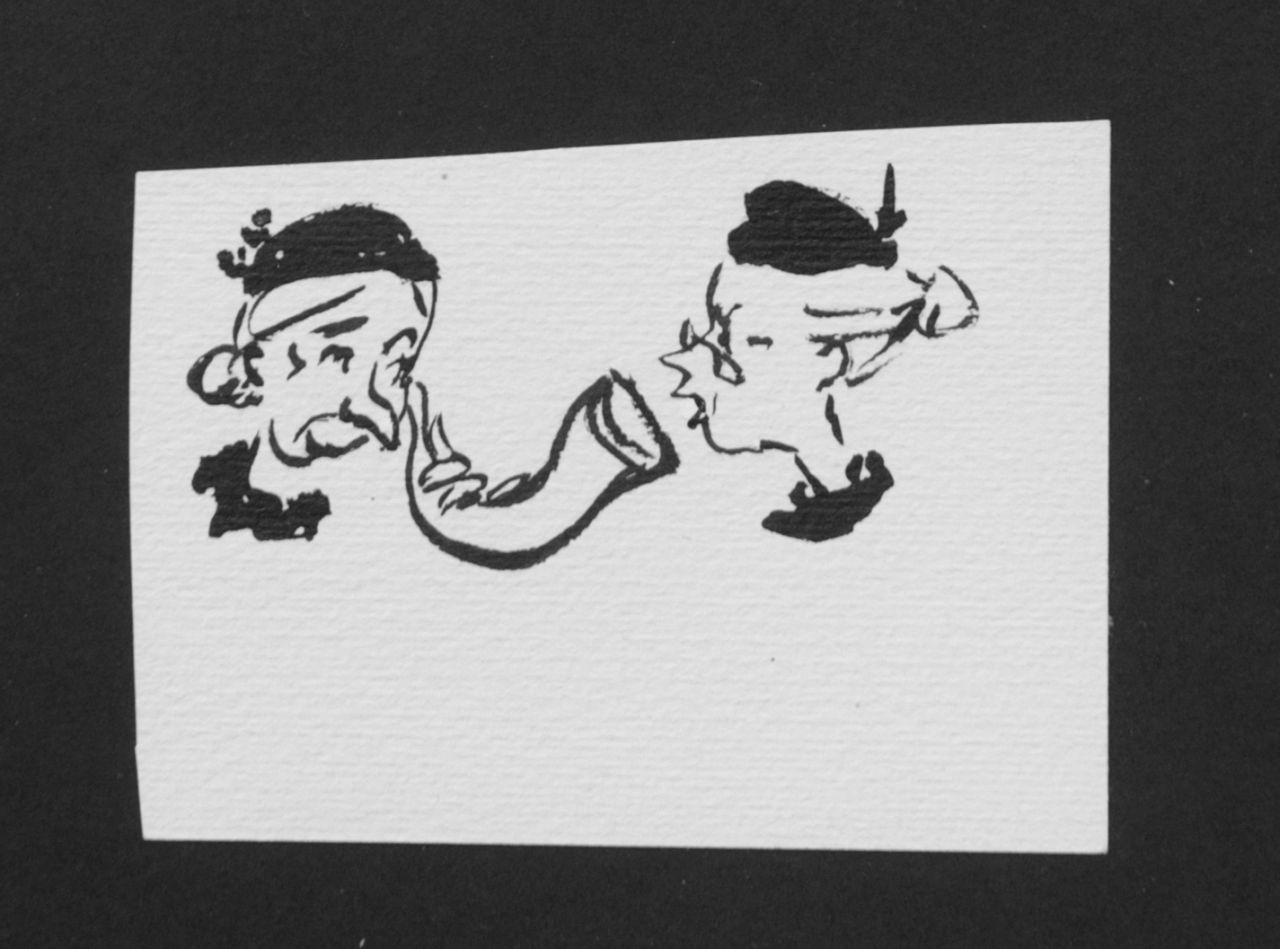Oranje-Nassau (Prinses Beatrix) B.W.A. van | Beatrix Wilhelmina Armgard van Oranje-Nassau (Prinses Beatrix), Ladies, hard of hearing, pencil and black ink on paper 7.5 x 10.0 cm, executed August 1960