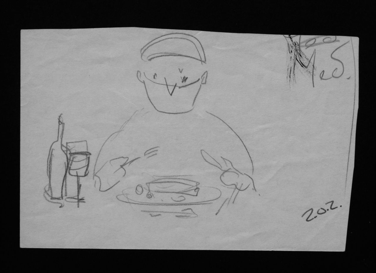 Oranje-Nassau (Prinses Beatrix) B.W.A. van | Beatrix Wilhelmina Armgard van Oranje-Nassau (Prinses Beatrix), Surgeon at the table, pencil and black ink on paper 9.7 x 15.0 cm, executed August 1960