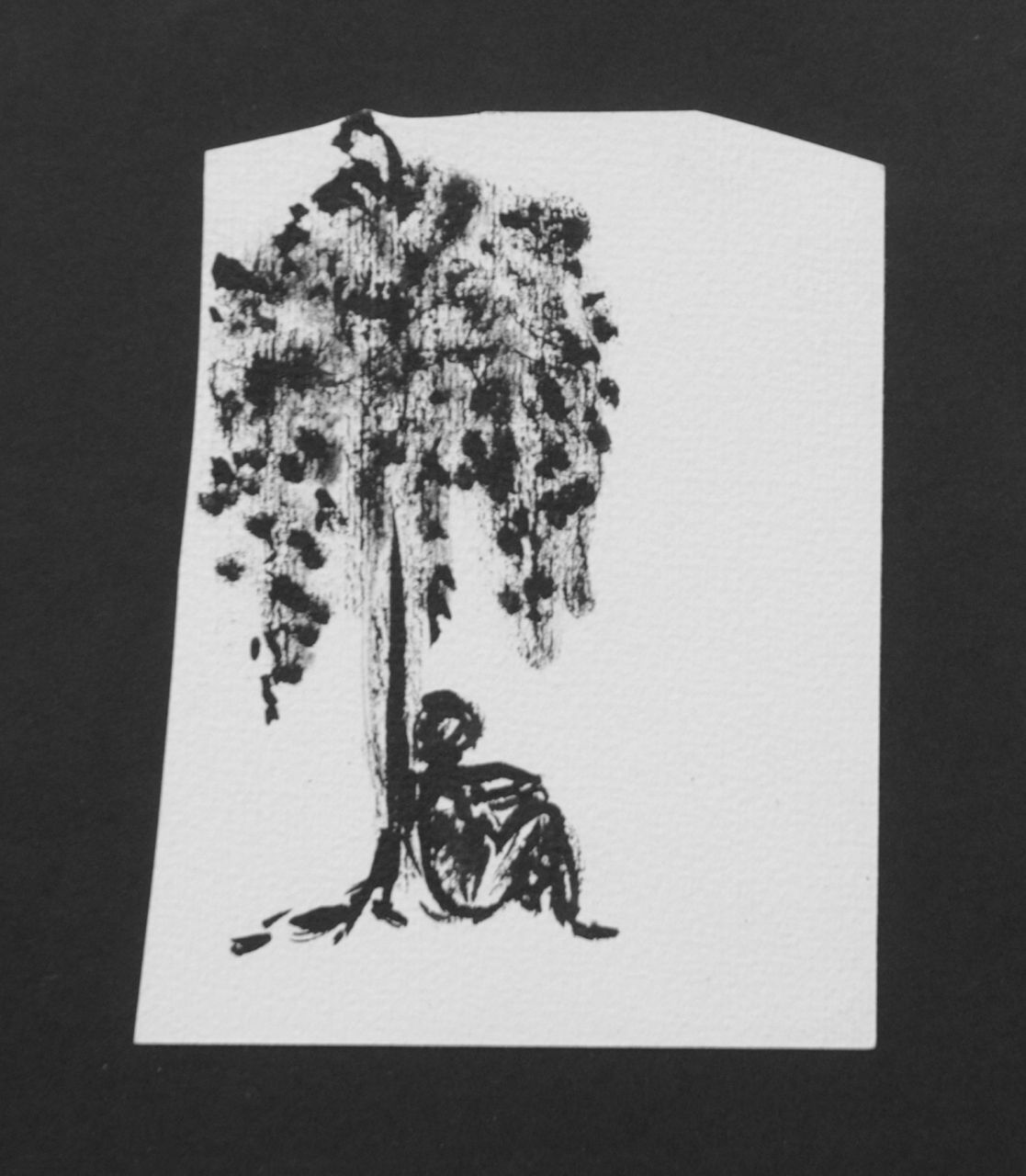 Oranje-Nassau (Prinses Beatrix) B.W.A. van | Beatrix Wilhelmina Armgard van Oranje-Nassau (Prinses Beatrix), Man sleepig under a tree, pencil and black ink on paper 12.2 x 9.7 cm, executed August 1960