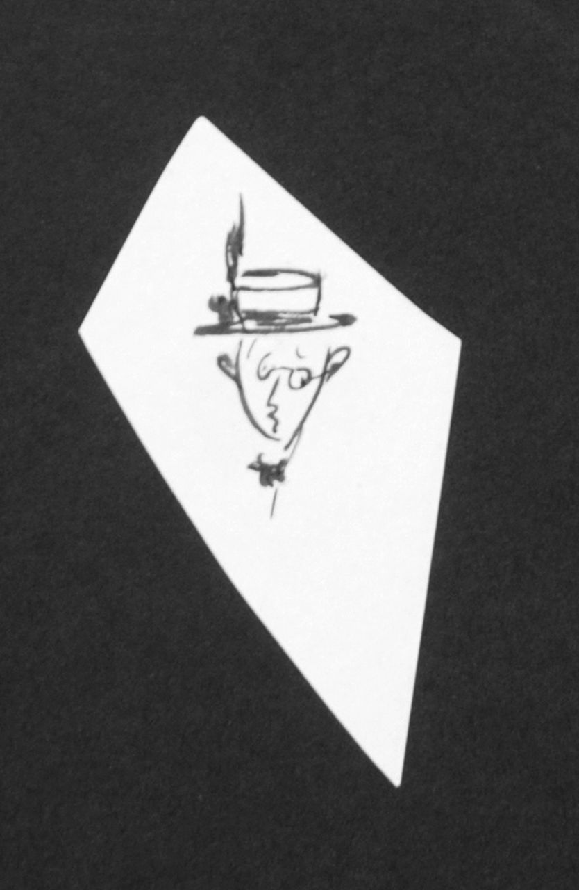 Oranje-Nassau (Prinses Beatrix) B.W.A. van | Beatrix Wilhelmina Armgard van Oranje-Nassau (Prinses Beatrix), Man with straw hat, pencil and black ink on paper 8.2 x 4.3 cm, executed August 1960