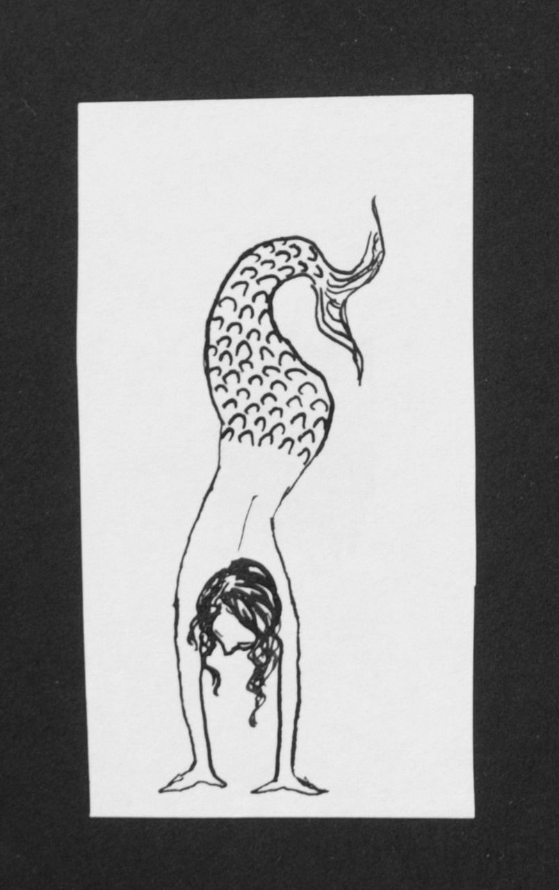 Oranje-Nassau (Prinses Beatrix) B.W.A. van | Beatrix Wilhelmina Armgard van Oranje-Nassau (Prinses Beatrix), Mermaid, pencil and black ink on paper 8.2 x 4.8 cm, executed August 1960