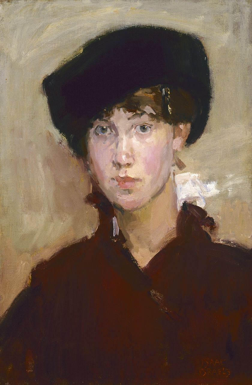 Israels I.L.  | 'Isaac' Lazarus Israels, Young lady with a cap, oil on canvas, signed l.r.