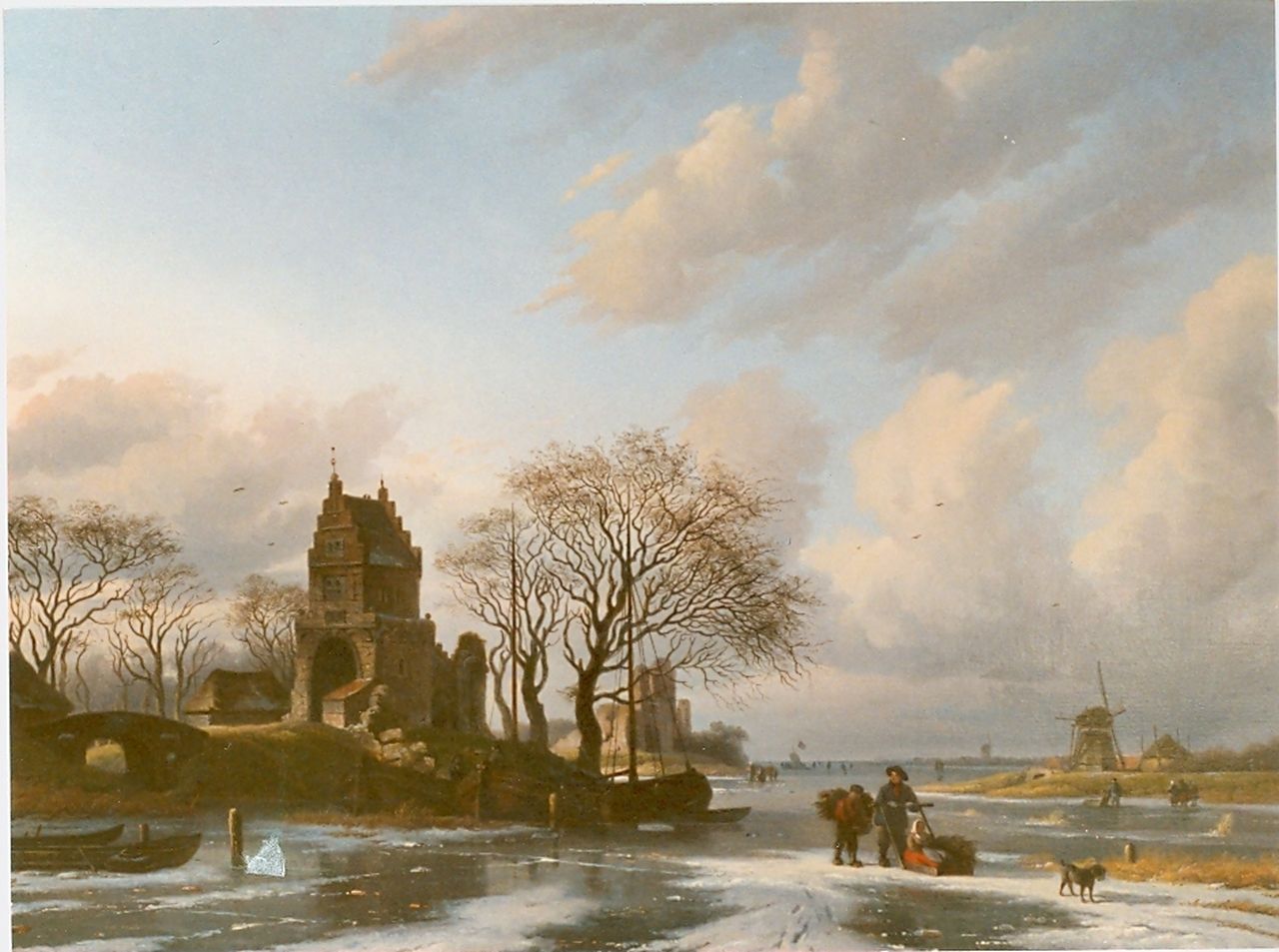 Eymer A.J.  | Arnoldus Johannes Eymer, A winter landscape with figures on the ice, oil on canvas 65.0 x 87.3 cm, signed l.l. and dated 1850