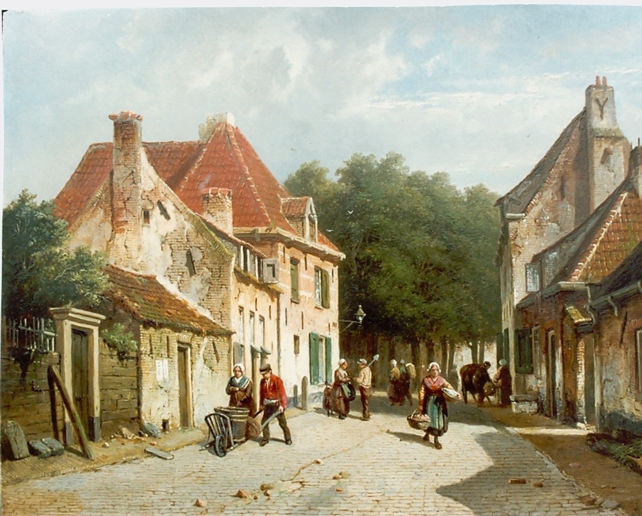 Eversen A.  | Adrianus Eversen, A Dutch town in summer, oil on panel 33.0 x 43.7 cm, signed l.r.