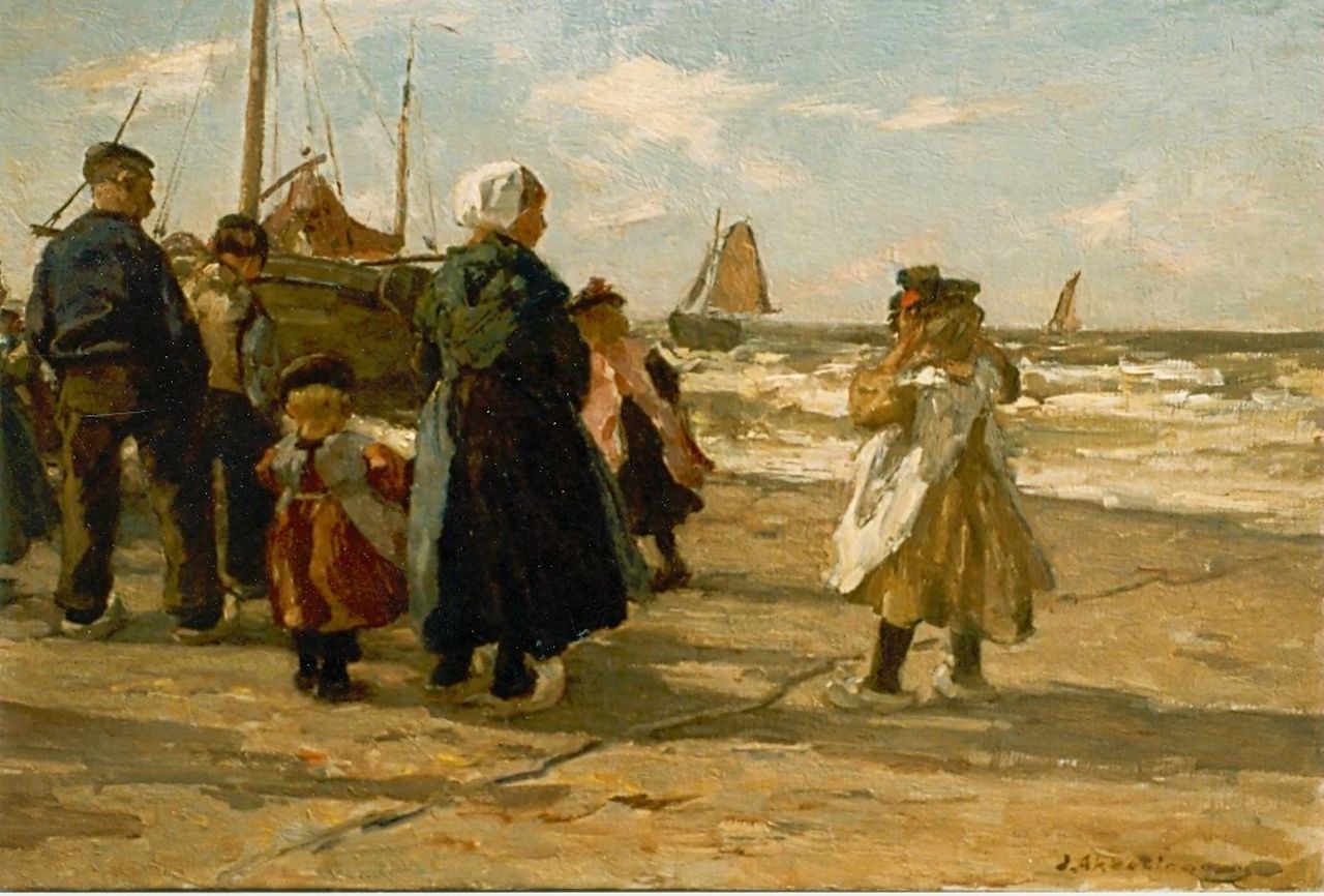 Akkeringa J.E.H.  | 'Johannes Evert' Hendrik Akkeringa, Fishermen on the beach, oil on canvas 33.0 x 46.0 cm, signed l.r.