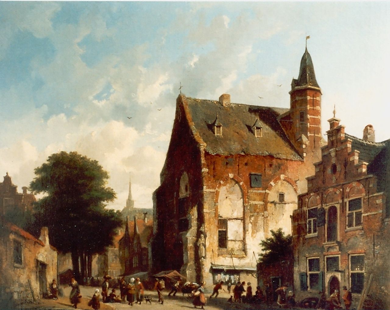 Eversen A.  | Adrianus Eversen, A town view with figures, oil on canvas 43.5 x 51.0 cm, signed l.r.