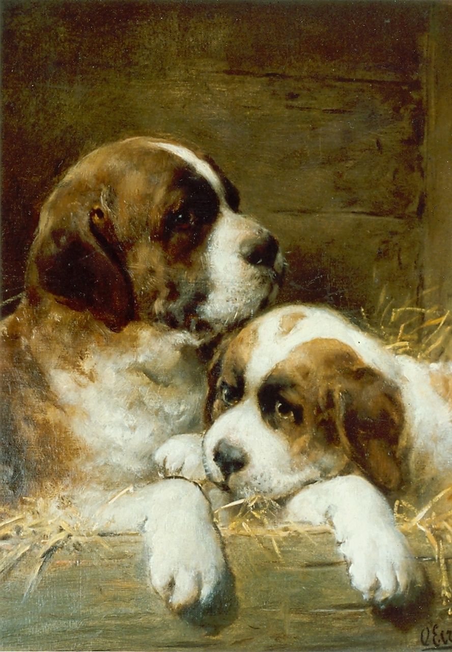 Eerelman O.  | Otto Eerelman, St.Bernhard puppies, oil on canvas 45.5 x 35.5 cm, signed l.r.