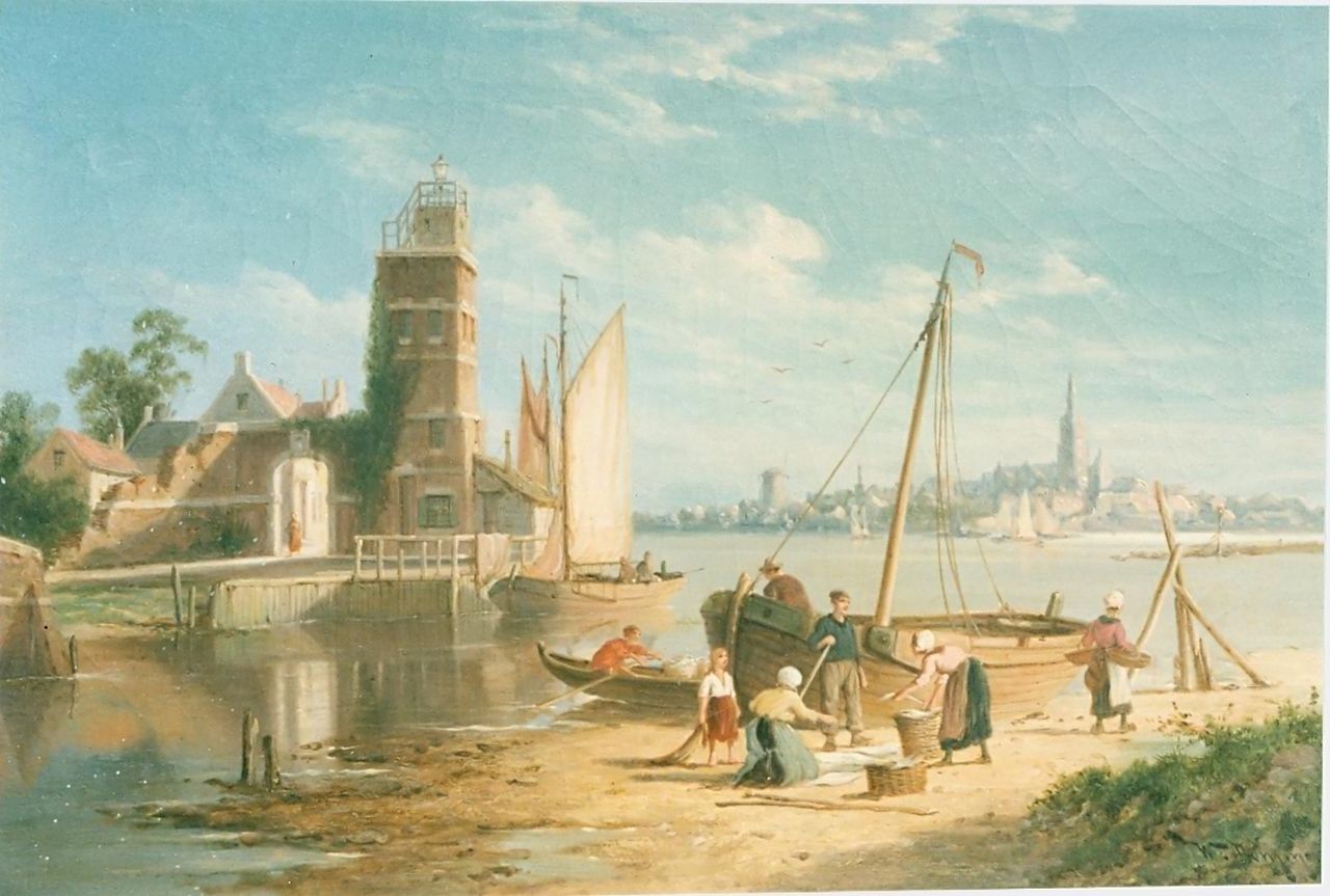 Dommerson W.R.  | William Raymond Dommerson, A lighthouse at Tholen on the Schelde, oil on canvas, signed l.r.