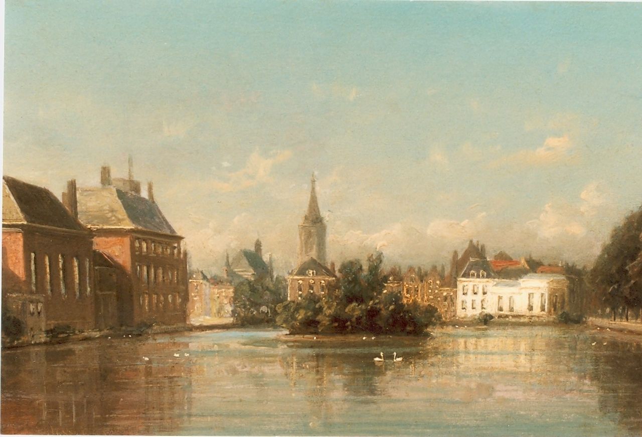 Destrée J.J.  | Johannes Josephus Destrée, View of the 'Buitenhof', The Hague, oil on panel 14.5 x 22.0 cm, signed l.l.