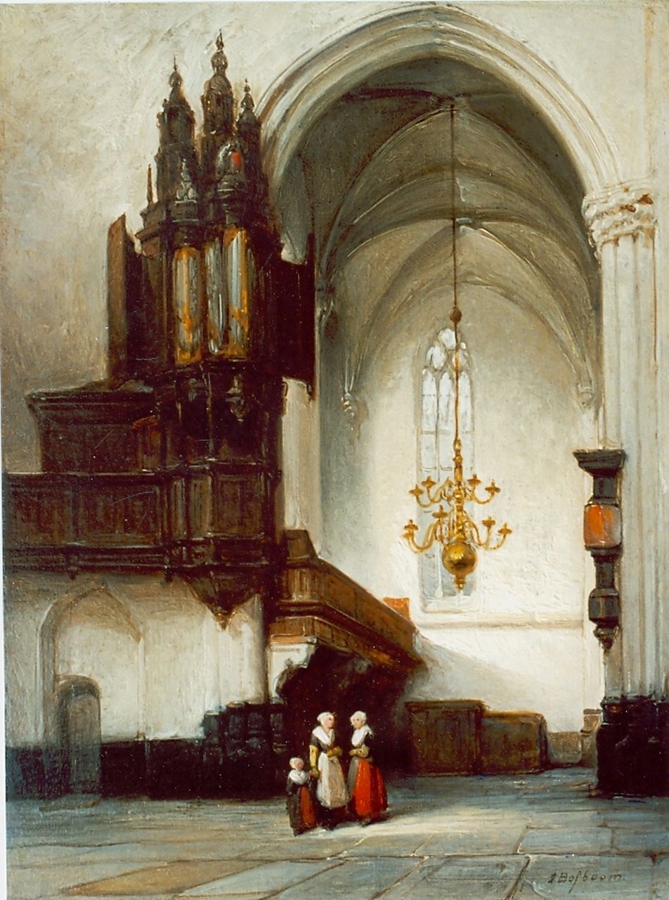 Bosboom J.  | Johannes Bosboom, Church attendance, oil on panel, signed l.r.
