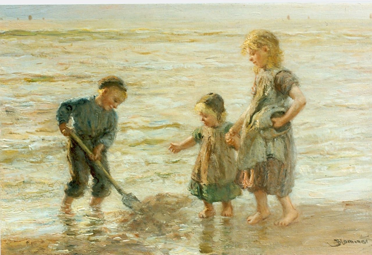 Blommers B.J.  | Bernardus Johannes 'Bernard' Blommers, Children playing in the surf, oil on canvas 30.5 x 46.0 cm, signed l.l.