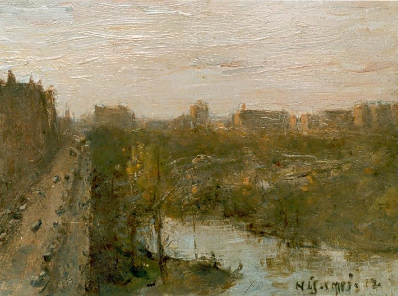 Blommers B.J.  | Bernardus Johannes Blommers, New York 'Central Park', oil on panel 23.0 x 30.6 cm, signed l.r. and dated 1-5-1912