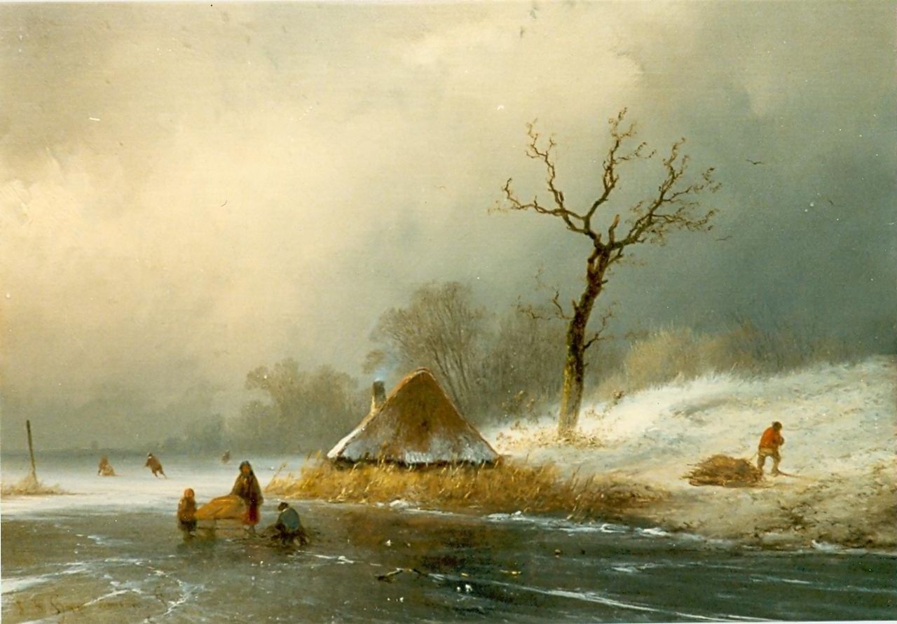 Hoppenbrouwers J.F.  | Johannes Franciscus Hoppenbrouwers, Winterscene, oil on panel 24.0 x 34.0 cm, signed l.l.