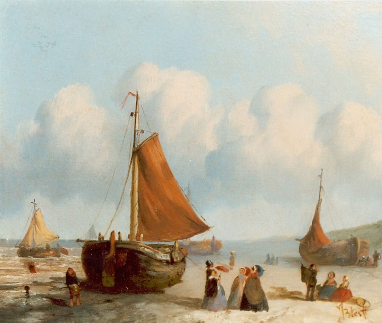 Bles J.  | Joseph Bles, Daily activities on the beach of Scheveningen, oil on panel 20.0 x 25.5 cm, signed l.r.