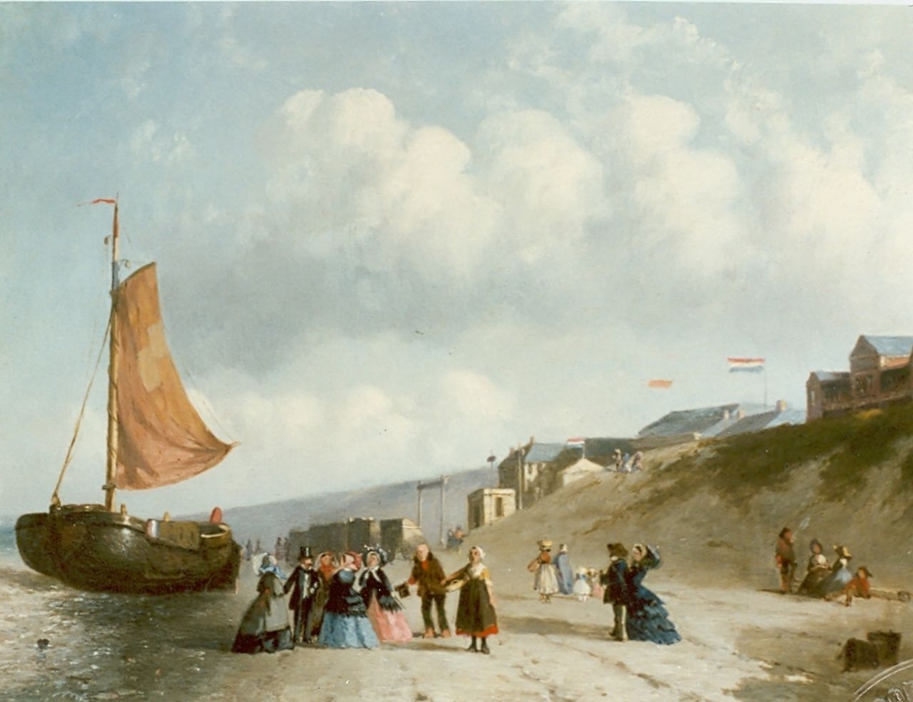 Bles J.  | Joseph Bles, Fishing boats and fishermen on the beach of Schevingen, oil on panel 14.2 x 17.6 cm, signed l.r.