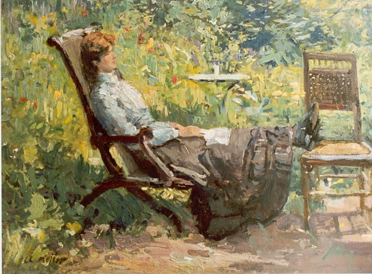 Keller A.  | Adolphe Keller, Sunbathing, oil on canvas 35.5 x 50.0 cm, signed l.l.