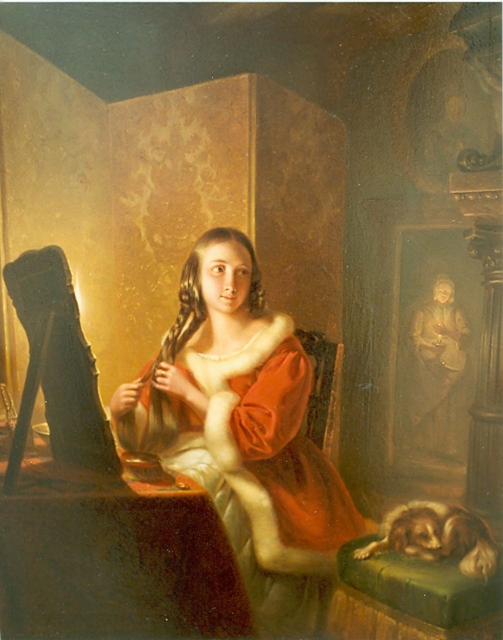 Kiers P.  | Petrus Kiers, Elegant lady dressing up, oil on panel 49.2 x 38.8 cm