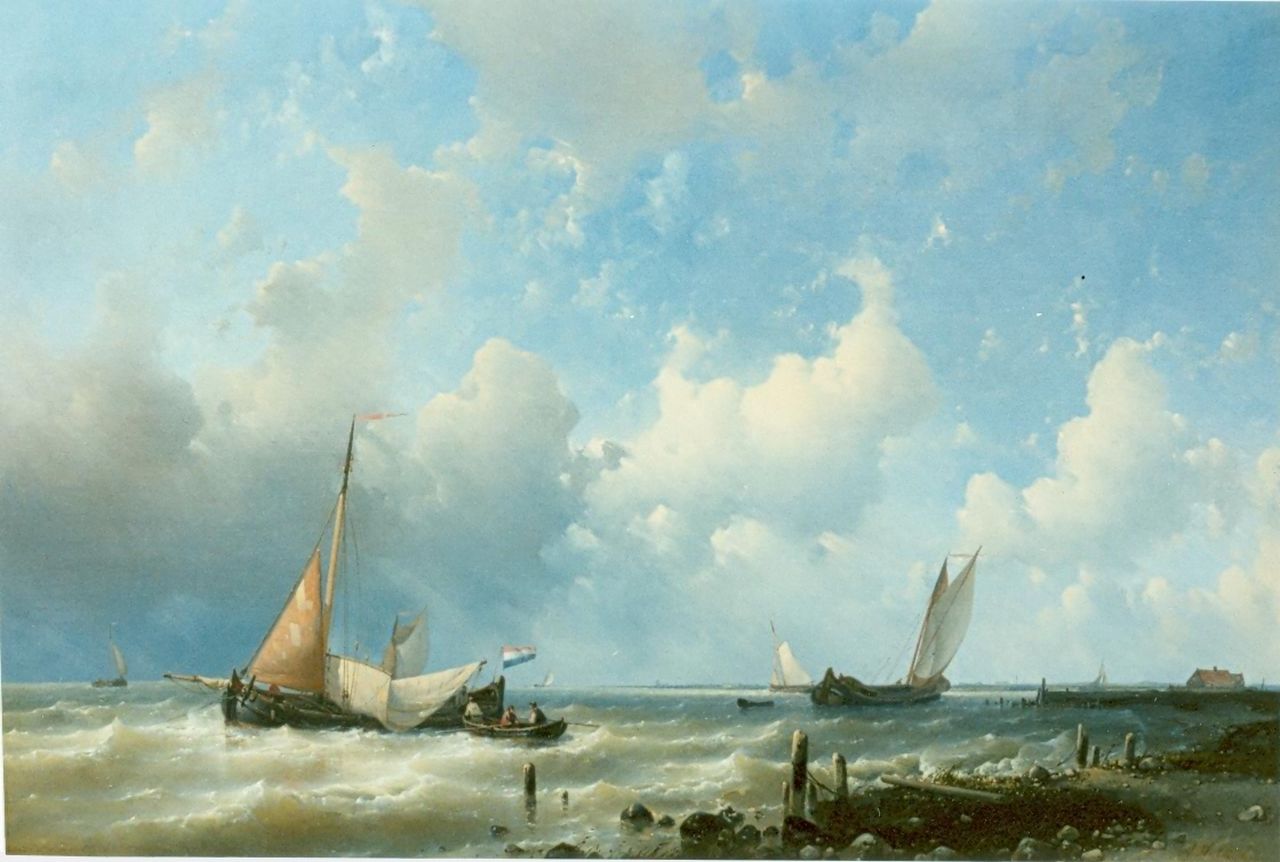 Hulk A.  | Abraham Hulk, Sailing boats near the Dutch coast, oil on canvas 62.0 x 91.0 cm, signed l.r.