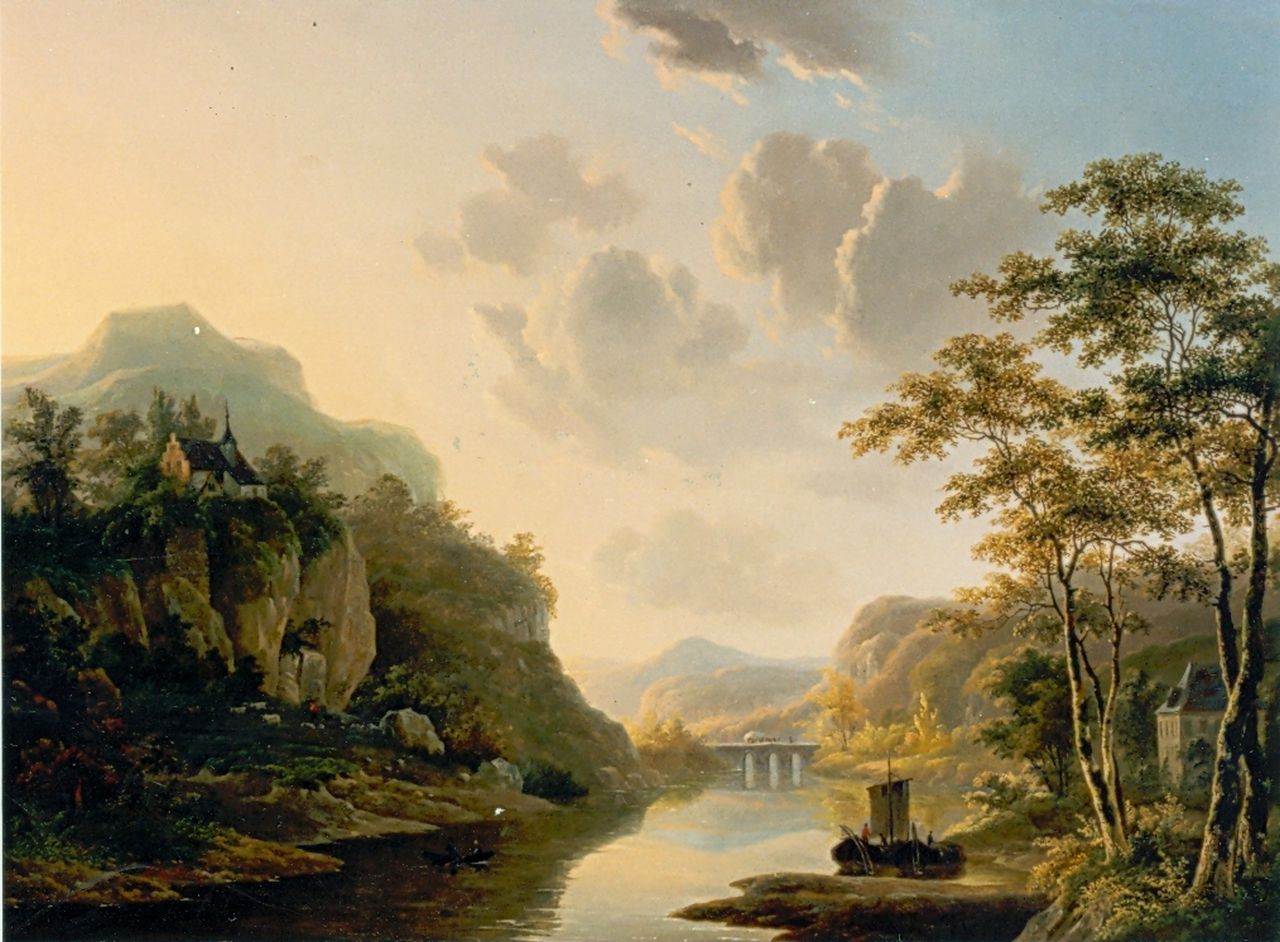 Klerk W. de | Willem de Klerk, Mountainous river landscape, oil on panel 48.0 x 64.5 cm, signed l.r.