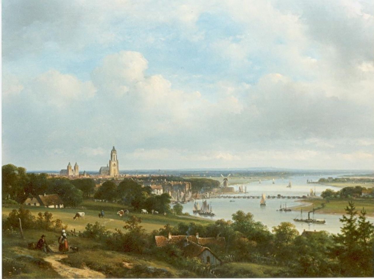Kleijn L.J.  | Lodewijk Johannes Kleijn, View of Arnhem with the river Rhine in the distance, oil on panel 34.7 x 47.0 cm, signed l.l.