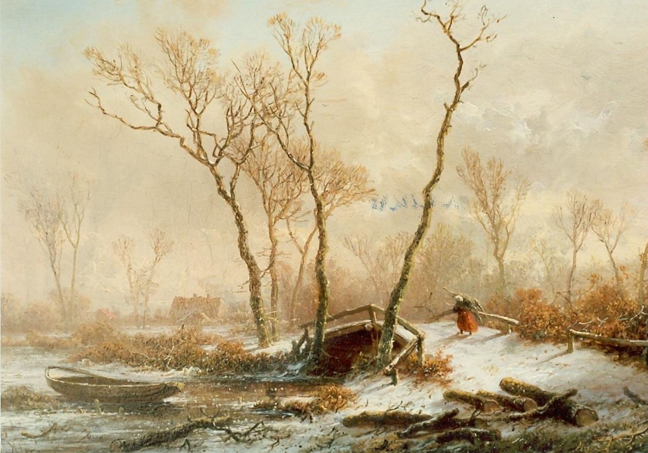Kluyver P.L.F.  | 'Pieter' Lodewijk Francisco Kluyver, A winter landscape, oil on panel 19.6 x 28.5 cm, signed l.l.