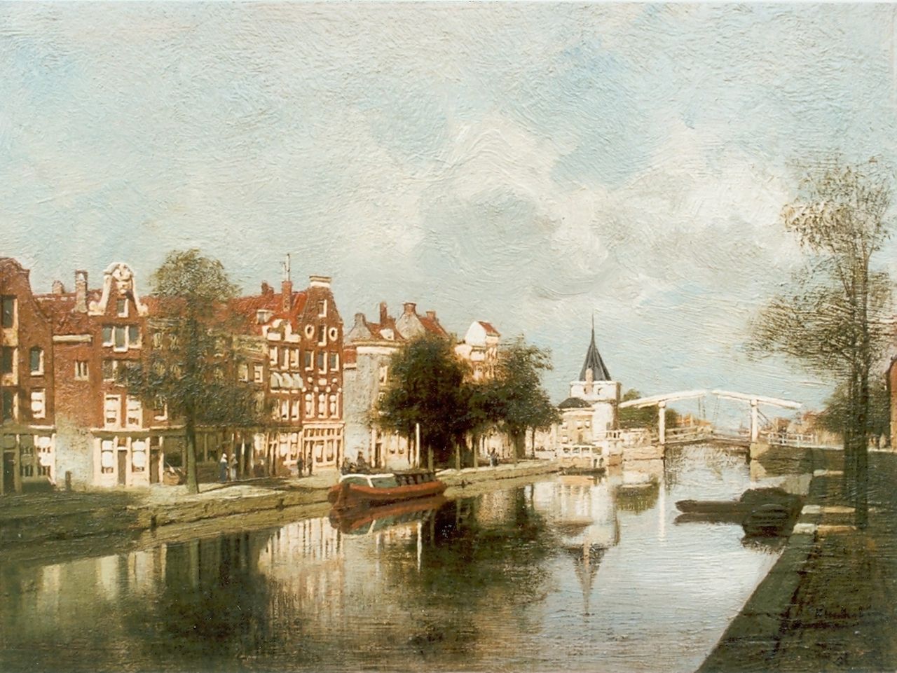 Klinkenberg J.C.K.  | Johannes Christiaan Karel Klinkenberg, The Prins Hendrikkade with the Schreierstoren beyond, Amsterdam, oil on panel 20.0 x 27.0 cm, signed l.r.