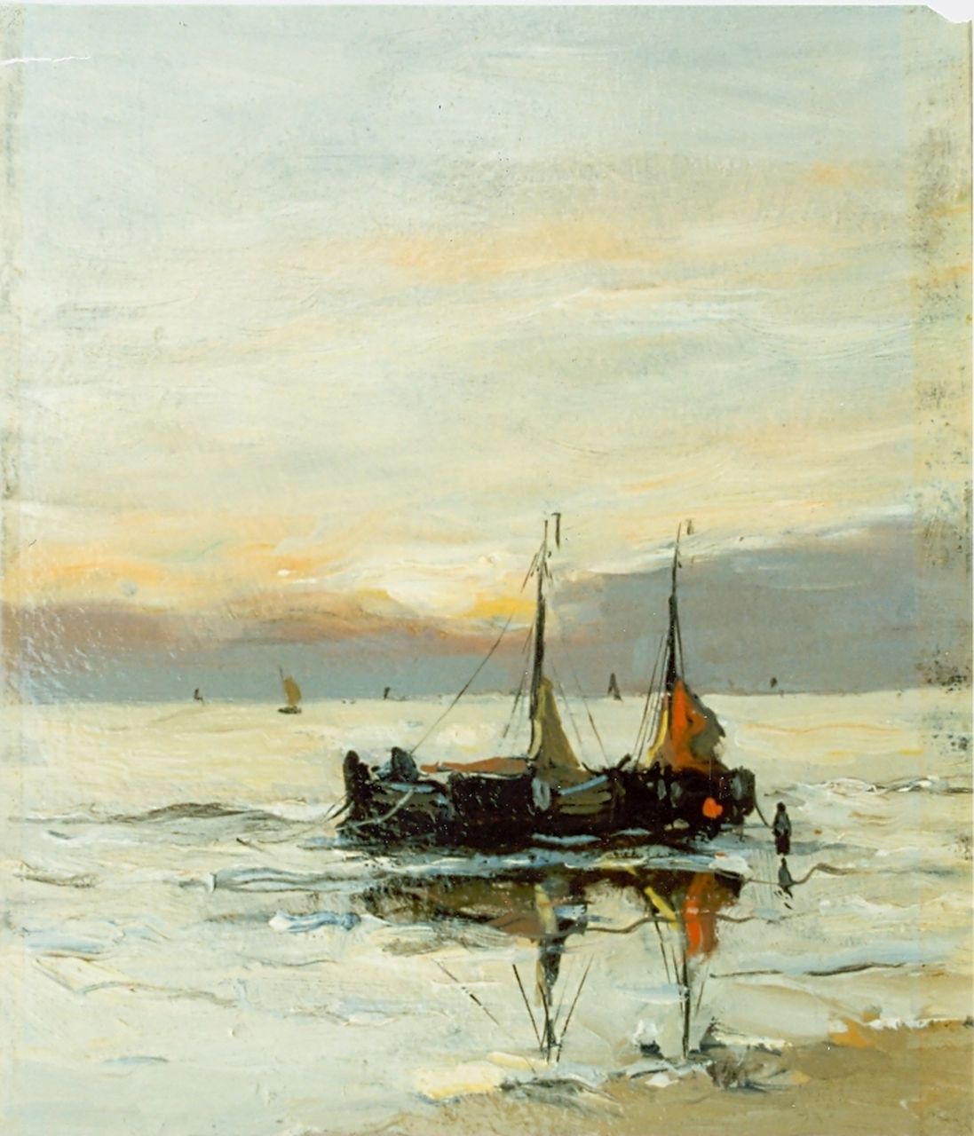 Munthe G.A.L.  | Gerhard Arij Ludwig 'Morgenstjerne' Munthe, 'Bomschuiten' in the surf, oil on board 21.0 x 16.5 cm, signed l.l.