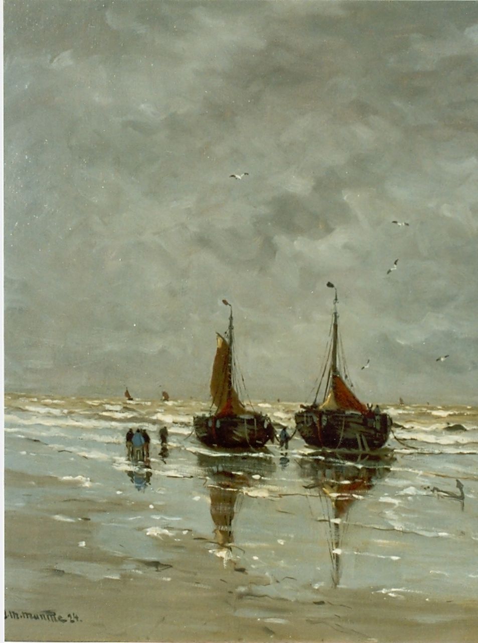 Munthe G.A.L.  | Gerhard Arij Ludwig 'Morgenstjerne' Munthe, Fishing boats in the surf, oil on canvas 60.0 x 50.0 cm, signed l.l.