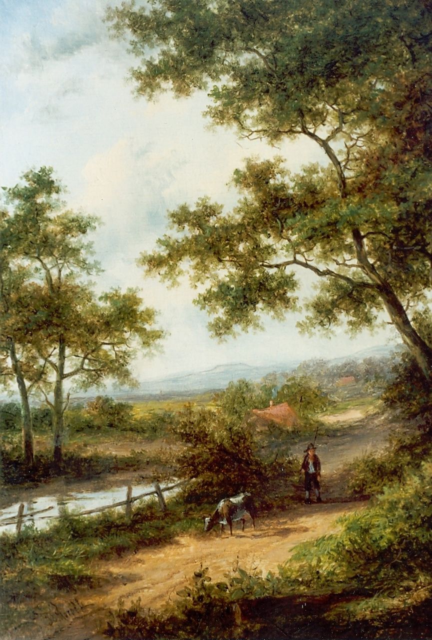 Morel I J.E.  | Jan Evert Morel I, A forest landscape, oil on panel 25.3 x 19.3 cm, signed l.l.