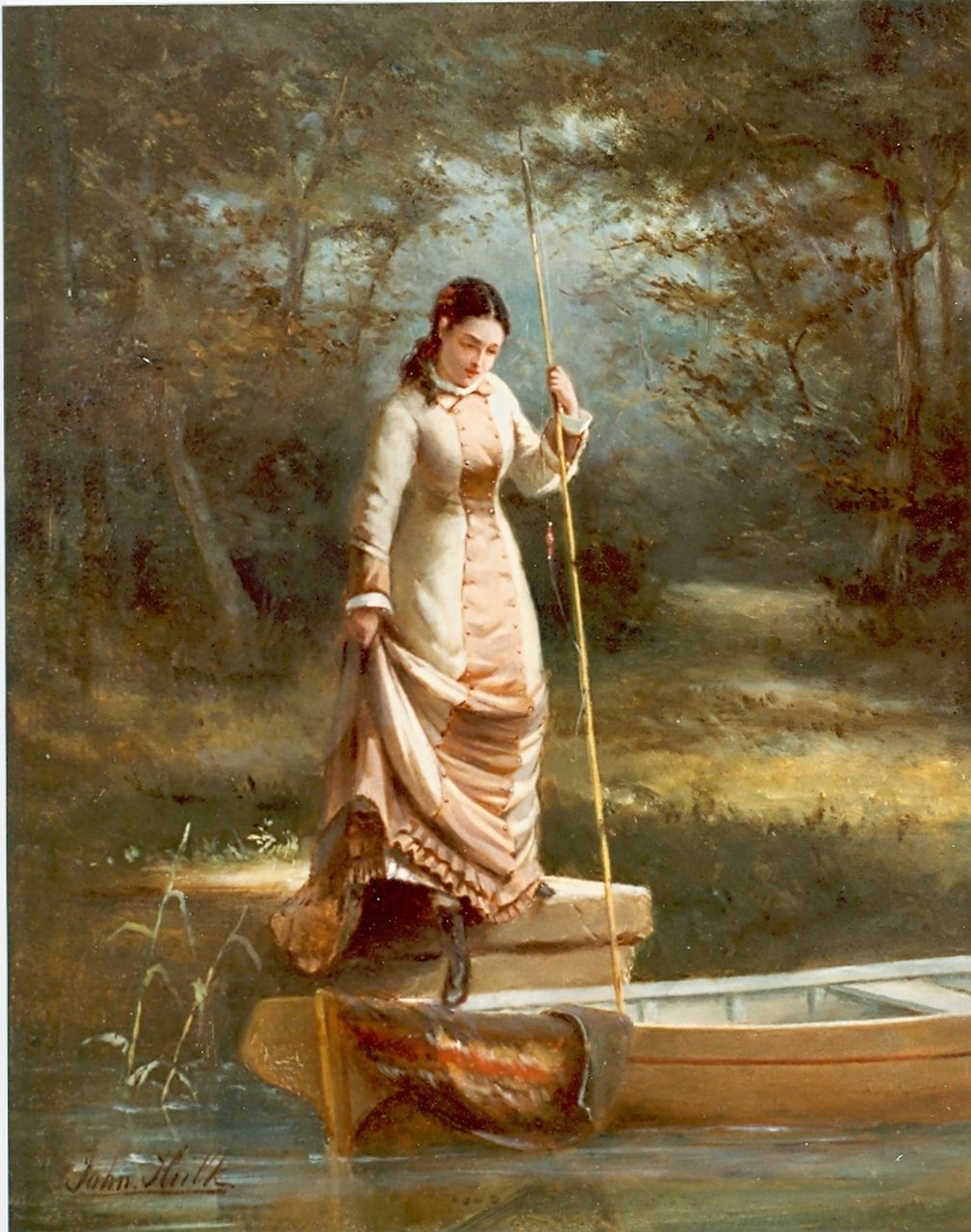 Hulk jr. J.F.  | Johannes Frederik 'John' Hulk jr., An elegant lady fishing, oil on panel 40.2 x 31.2 cm, signed l.l.