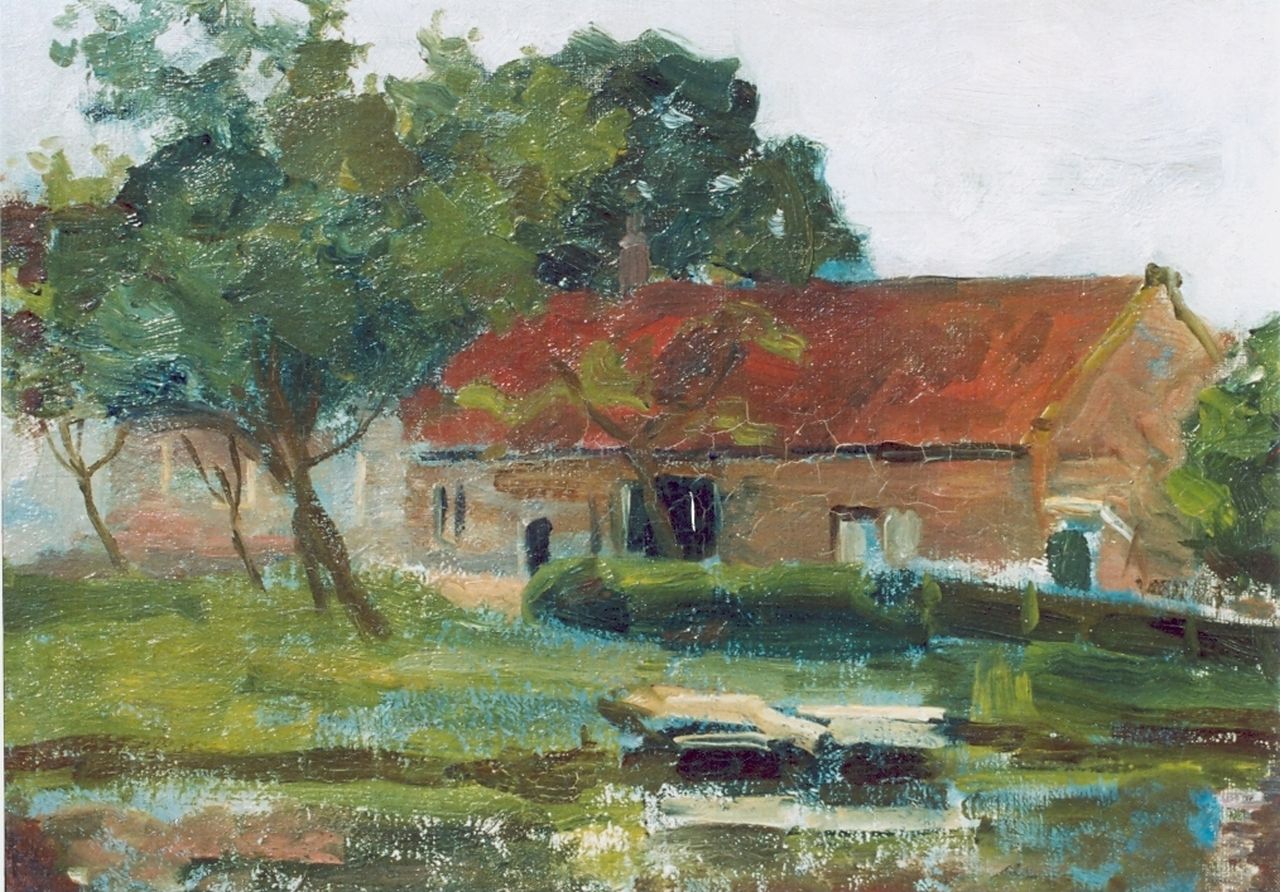 Mondriaan P.C. | Pieter Cornelis 'Piet' Mondriaan, A farm along a canal, oil on canvas laid down on painter's board 35.5 x 46.0 cm, signed l.l. Mondriaan P.C. | Pieter Cornelis 'Piet' Mondriaan, A farm along a canal, oil on canvas laid down on painter's board 35.5 x 46.0 cm, signed l.l.
