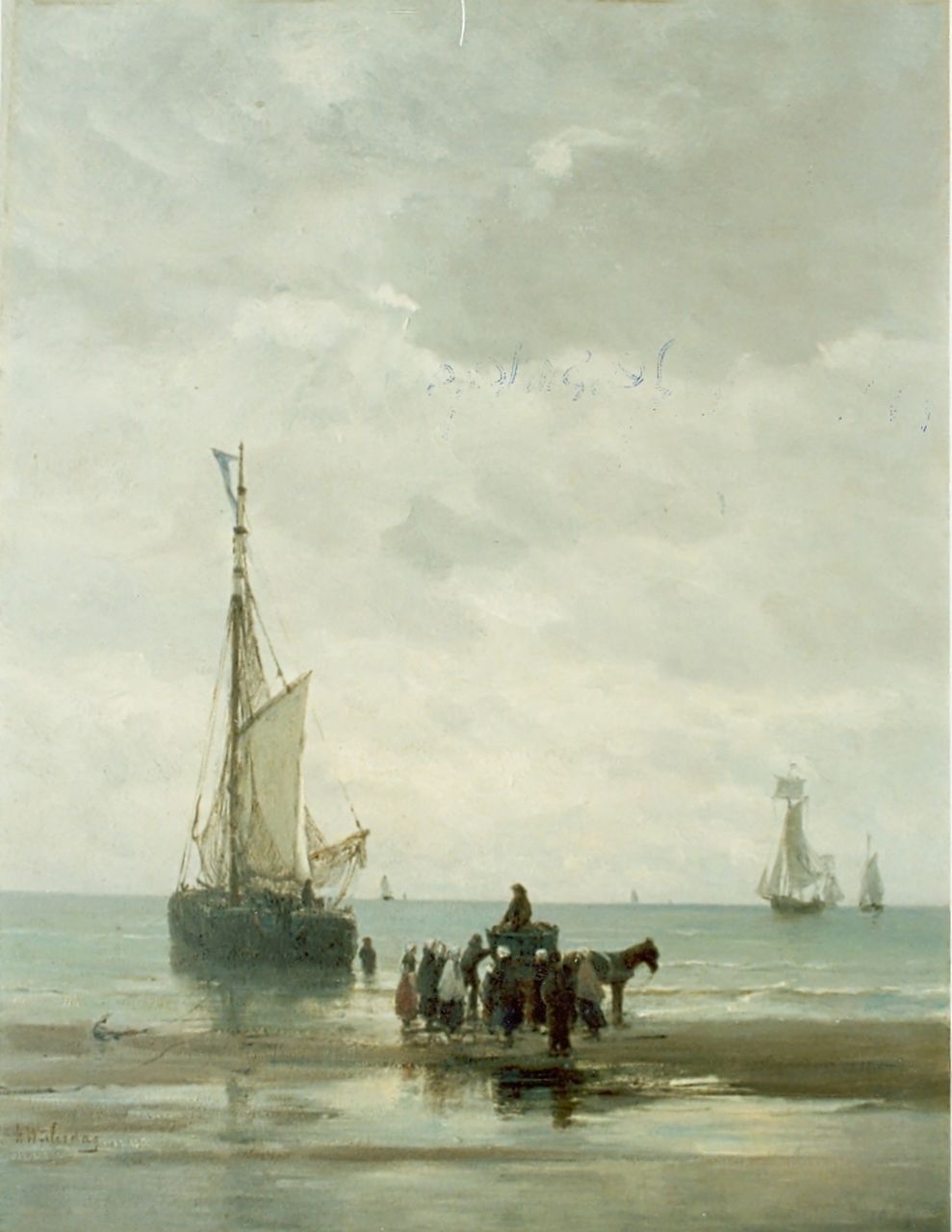 Mesdag H.W.  | Hendrik Willem Mesdag, Anchored boat, oil on panel 53.5 x 40.6 cm, signed l.l.